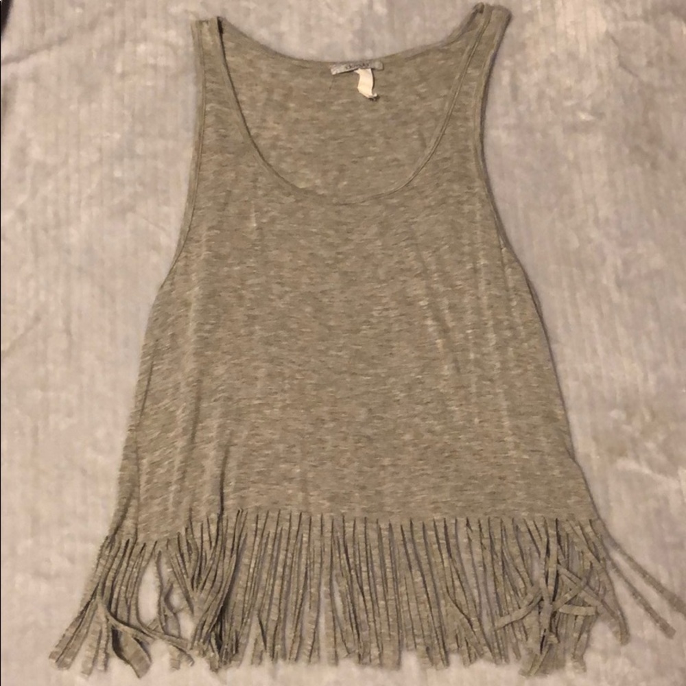 Gray tank top with fringe
